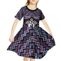 New Zealand Maori Kid Short Sleeve Dress Poutama Pikorua Purple Paua Shell LT05 - Polynesian Pride
