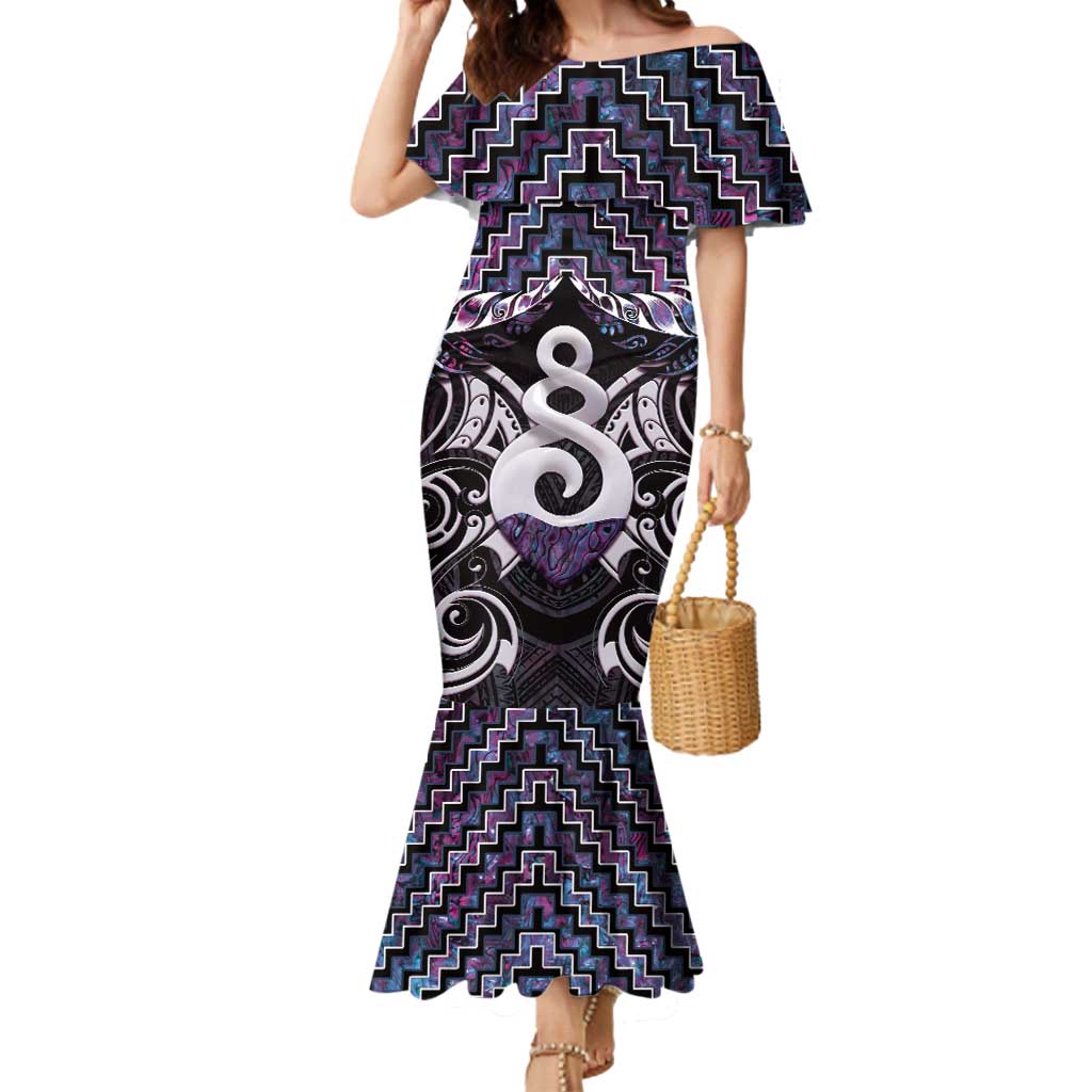 New Zealand Maori Mermaid Dress Poutama Pikorua Purple Paua Shell LT05 Women Purple - Polynesian Pride