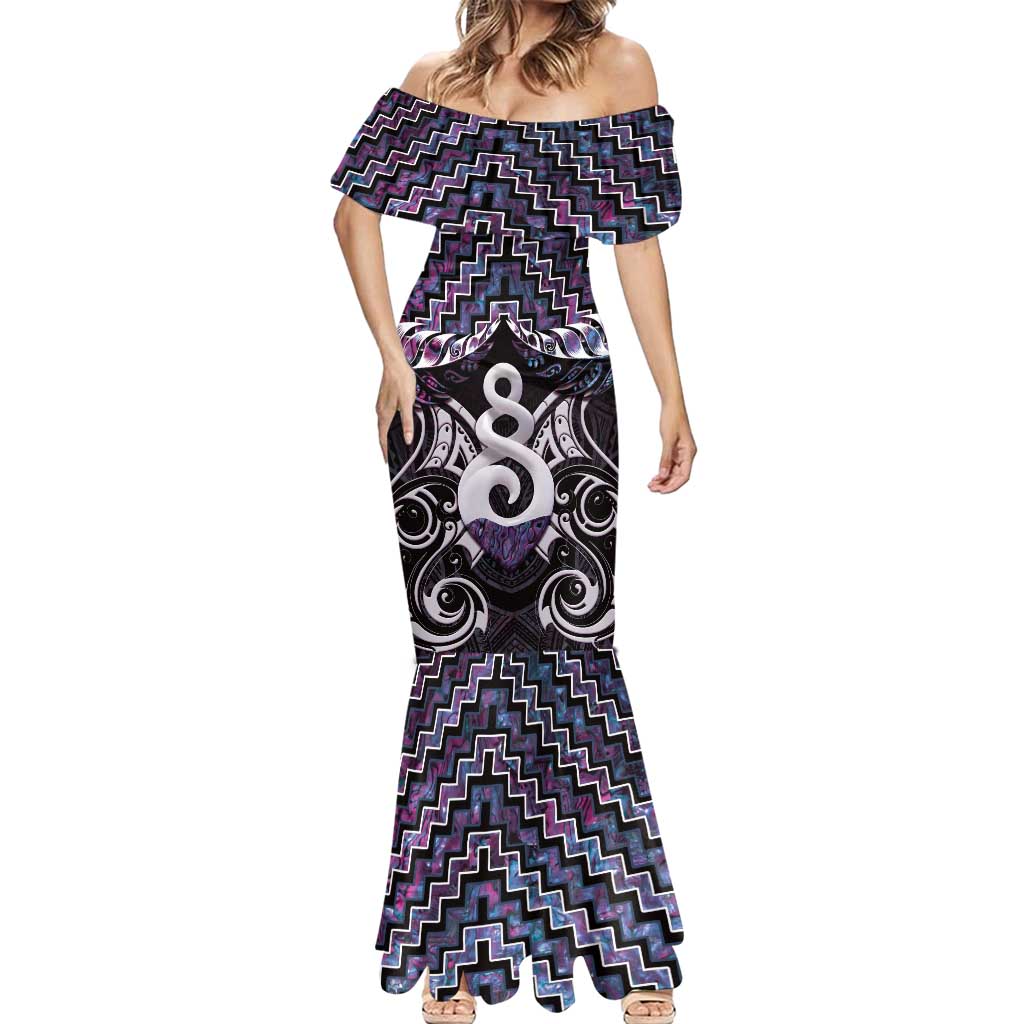 New Zealand Maori Mermaid Dress Poutama Pikorua Purple Paua Shell LT05 - Polynesian Pride