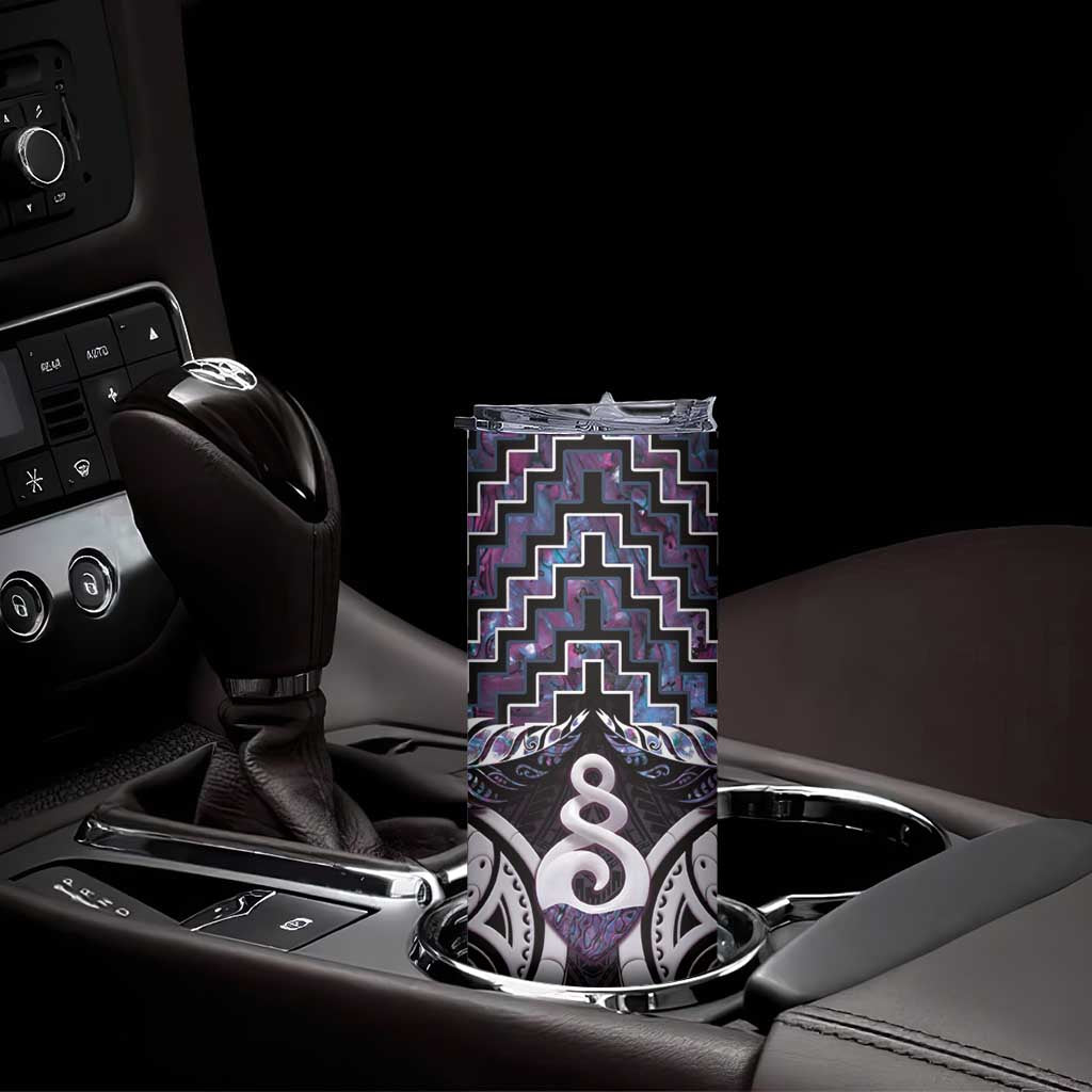 New Zealand Maori Skinny Tumbler Poutama Pikorua Purple Paua Shell LT05 - Polynesian Pride