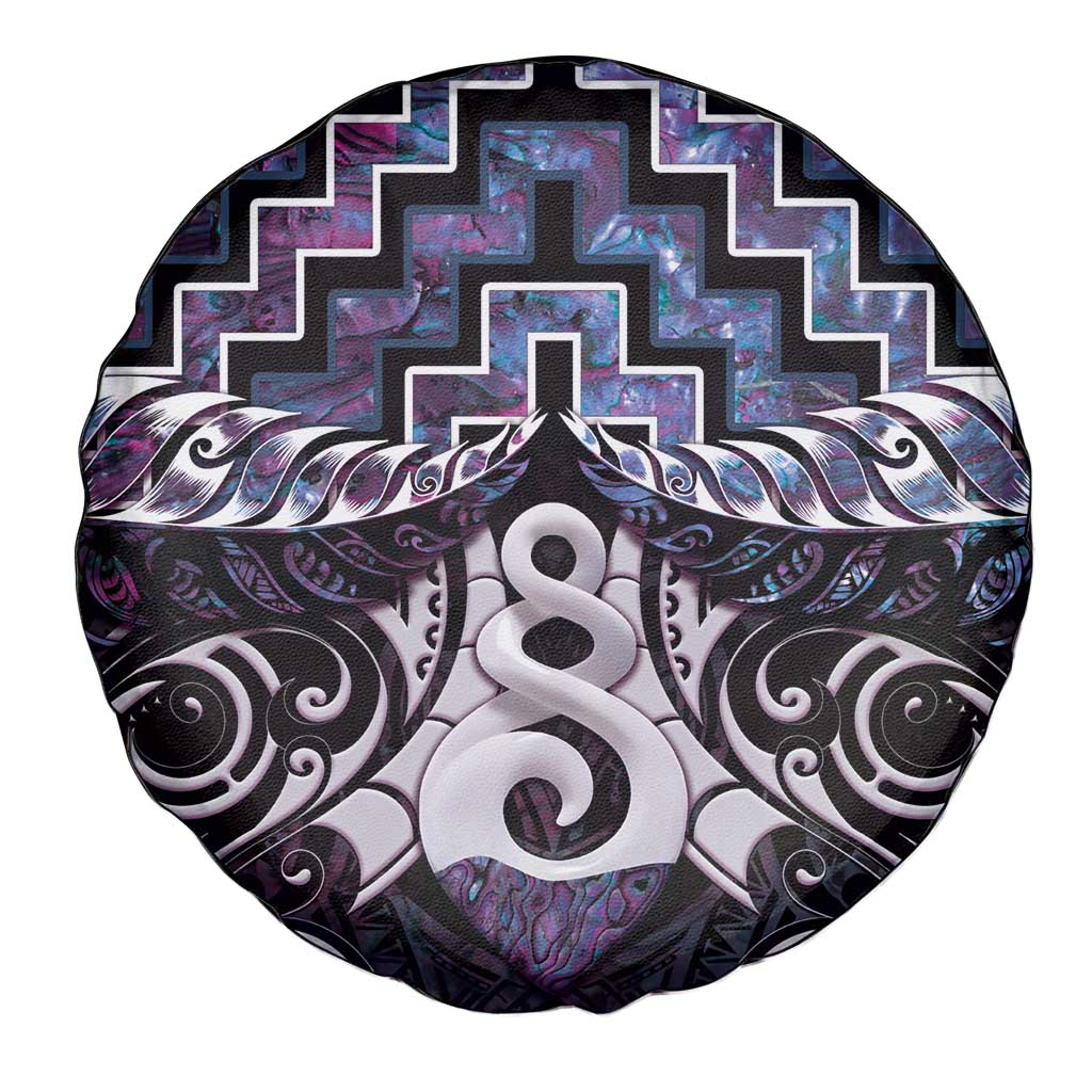 New Zealand Maori Spare Tire Cover Poutama Pikorua Purple Paua Shell