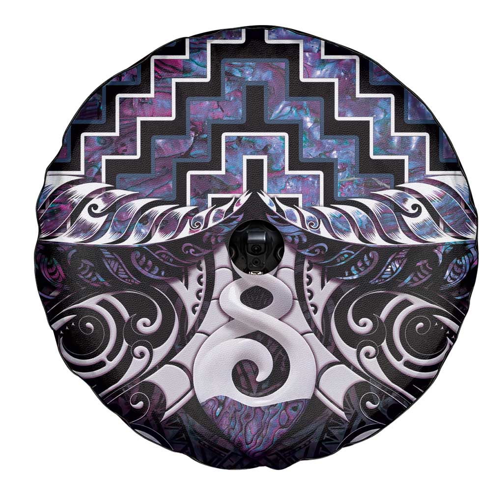 New Zealand Maori Spare Tire Cover Poutama Pikorua Purple Paua Shell