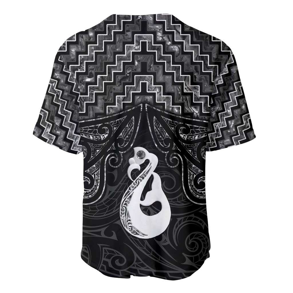New Zealand Maori Baseball Jersey Poutama Manaia Black Paua Shell