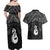 New Zealand Maori Couples Matching Off Shoulder Maxi Dress and Hawaiian Shirt Poutama Manaia Black Paua Shell