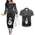 New Zealand Maori Couples Matching Off The Shoulder Long Sleeve Dress and Hawaiian Shirt Poutama Manaia Black Paua Shell