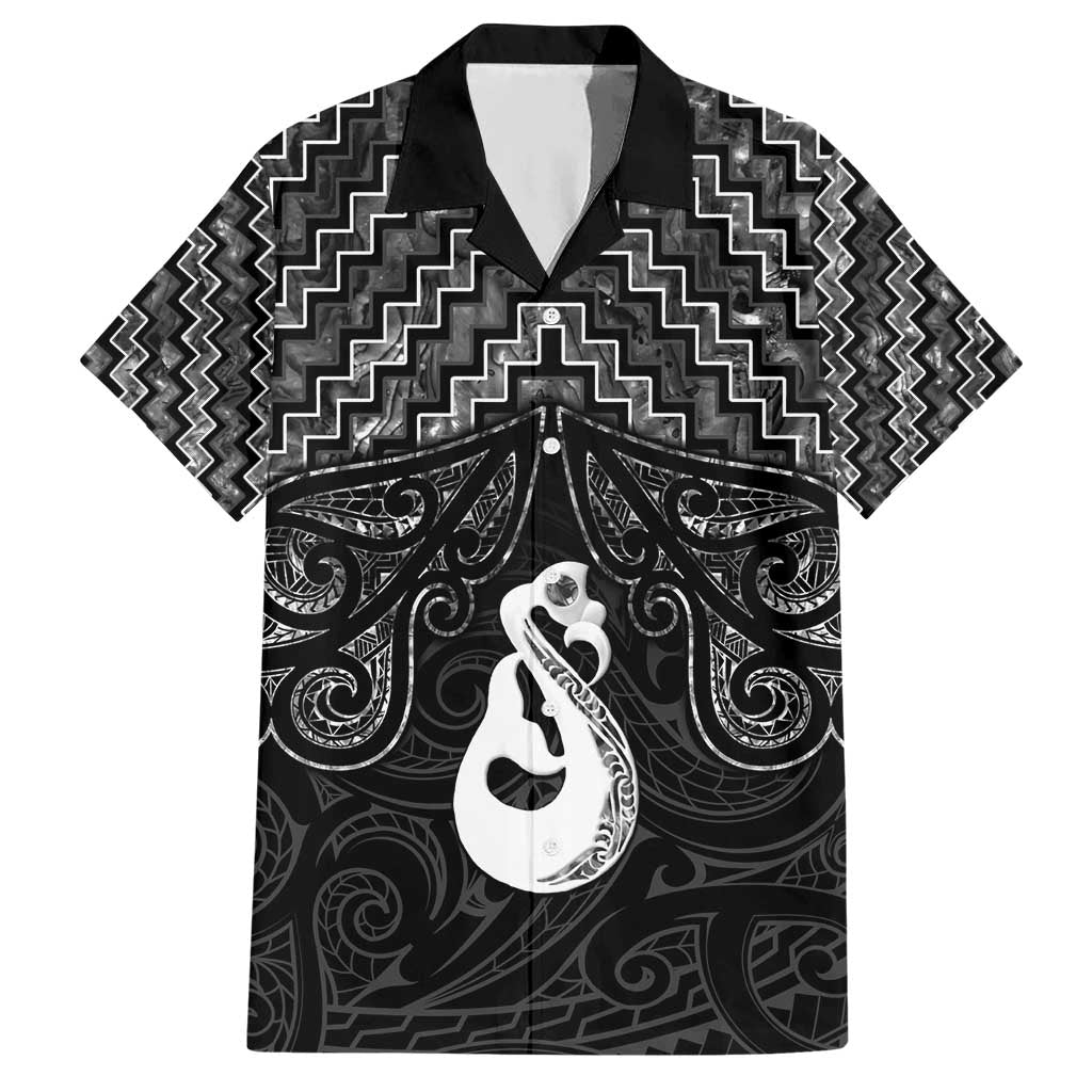 New Zealand Maori Hawaiian Shirt Poutama Manaia Black Paua Shell