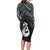 New Zealand Maori Long Sleeve Bodycon Dress Poutama Manaia Black Paua Shell