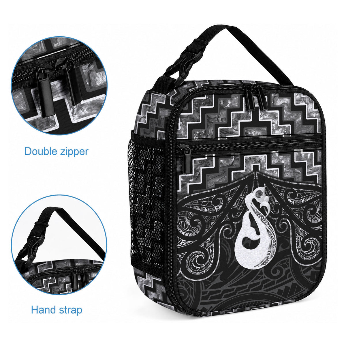 New Zealand Maori Lunch Bag Poutama Manaia Black Paua Shell LT05 - Polynesian Pride