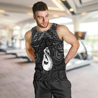 New Zealand Maori Men Tank Top Poutama Manaia Black Paua Shell