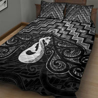New Zealand Maori Quilt Bed Set Poutama Manaia Black Paua Shell