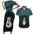 New Zealand Maori Couples Matching Short Sleeve Bodycon Dress and Hawaiian Shirt Poutama Manaia Turquoise Paua Shell