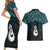 New Zealand Maori Couples Matching Short Sleeve Bodycon Dress and Hawaiian Shirt Poutama Manaia Turquoise Paua Shell