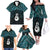 New Zealand Maori Family Matching Off The Shoulder Long Sleeve Dress and Hawaiian Shirt Poutama Manaia Turquoise Paua Shell