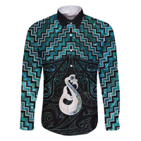 New Zealand Maori Family Matching Puletasi and Hawaiian Shirt Poutama Manaia Turquoise Paua Shell