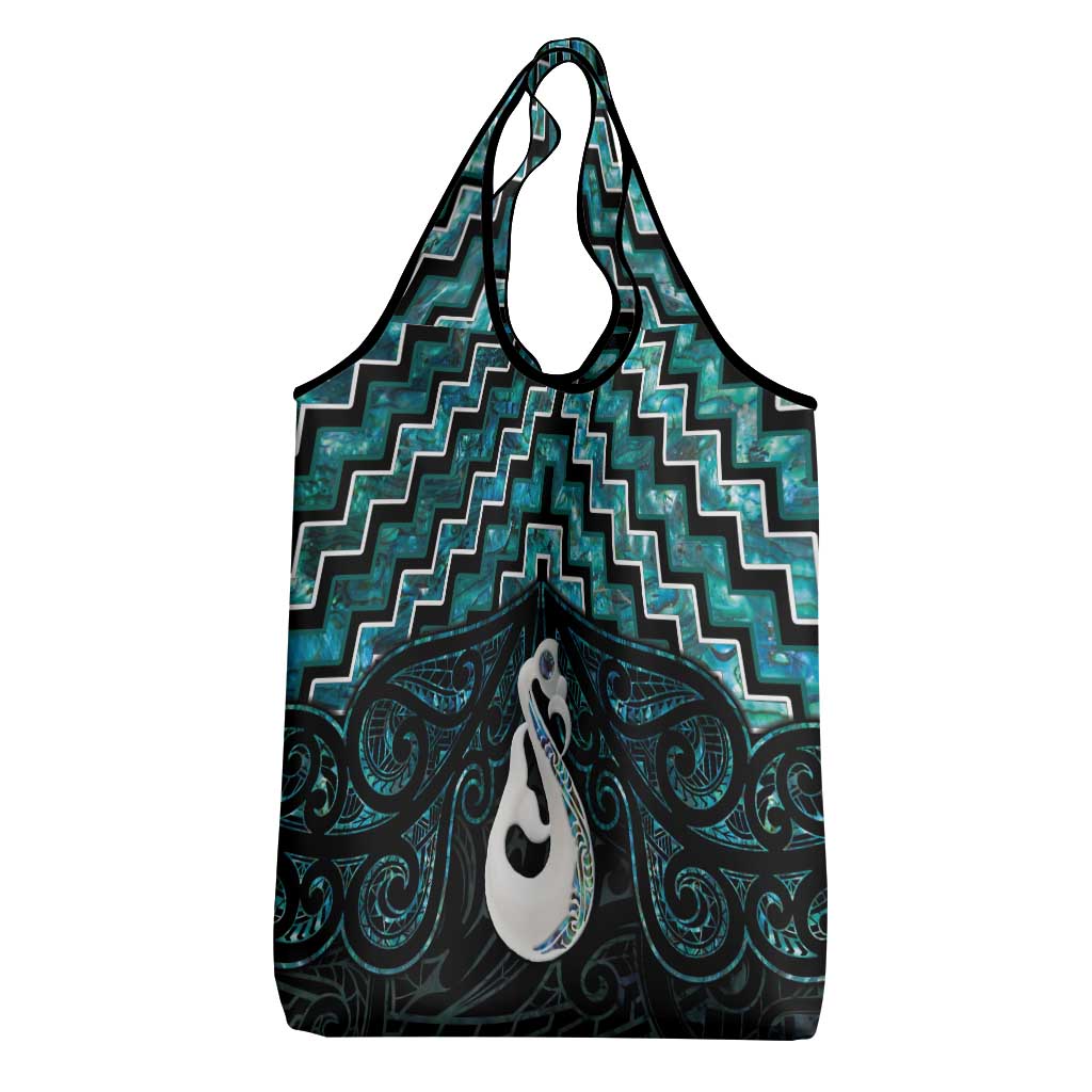 New Zealand Maori Grocery Bag Poutama Manaia Turquoise Paua Shell