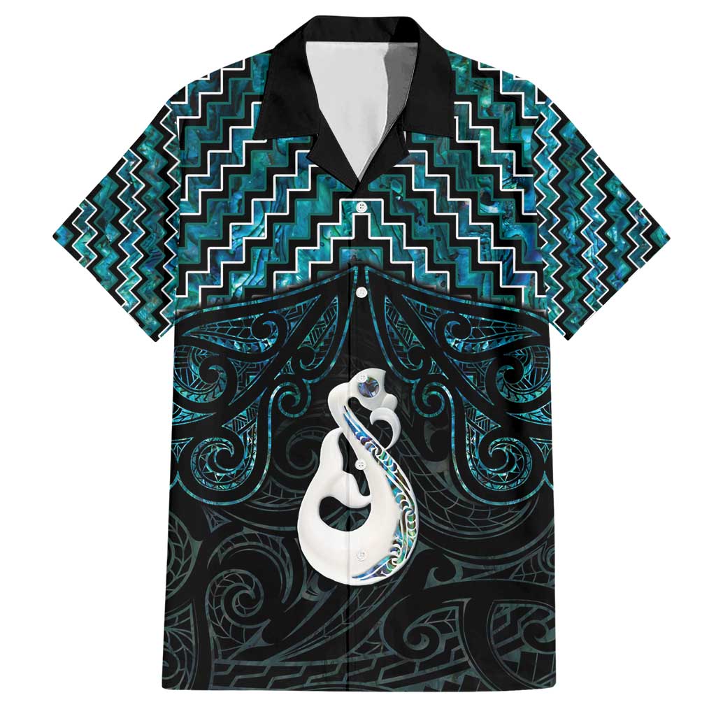 New Zealand Maori Hawaiian Shirt Poutama Manaia Turquoise Paua Shell