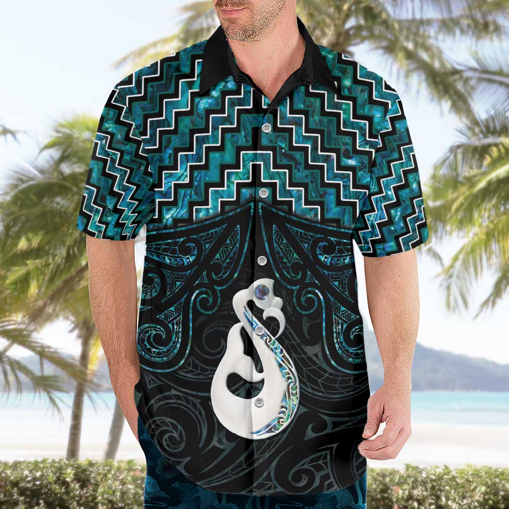 New Zealand Maori Hawaiian Shirt Poutama Manaia Turquoise Paua Shell