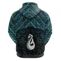 New Zealand Maori Hoodie Poutama Manaia Turquoise Paua Shell