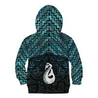 New Zealand Maori Kid Hoodie Poutama Manaia Turquoise Paua Shell