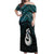 New Zealand Maori Off Shoulder Maxi Dress Poutama Manaia Turquoise Paua Shell