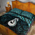 New Zealand Maori Quilt Bed Set Poutama Manaia Turquoise Paua Shell