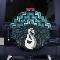 New Zealand Maori Spare Tire Cover Poutama Manaia Turquoise Paua Shell