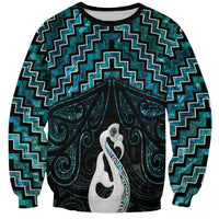 New Zealand Maori Sweatshirt Poutama Manaia Turquoise Paua Shell