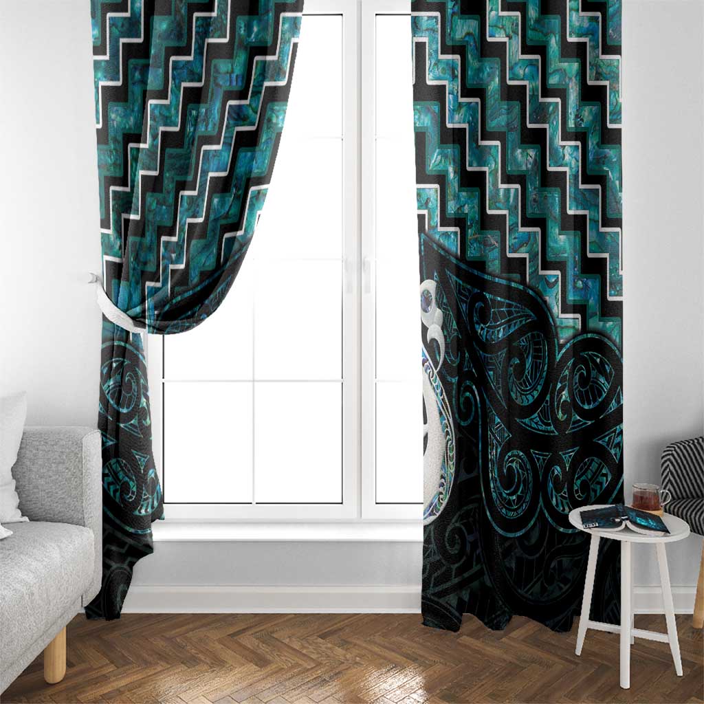 New Zealand Maori Window Curtain Poutama Manaia Turquoise Paua Shell