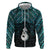 New Zealand Maori Zip Hoodie Poutama Manaia Turquoise Paua Shell