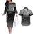 Custom New Zealand Cricket Couples Matching Off The Shoulder Long Sleeve Dress and Hawaiian Shirt Black Cap Unbeatable