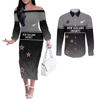 Custom New Zealand Cricket Couples Matching Off The Shoulder Long Sleeve Dress and Long Sleeve Button Shirt Black Cap Unbeatable