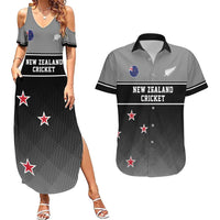 Custom New Zealand Cricket Couples Matching Summer Maxi Dress and Hawaiian Shirt Black Cap Unbeatable