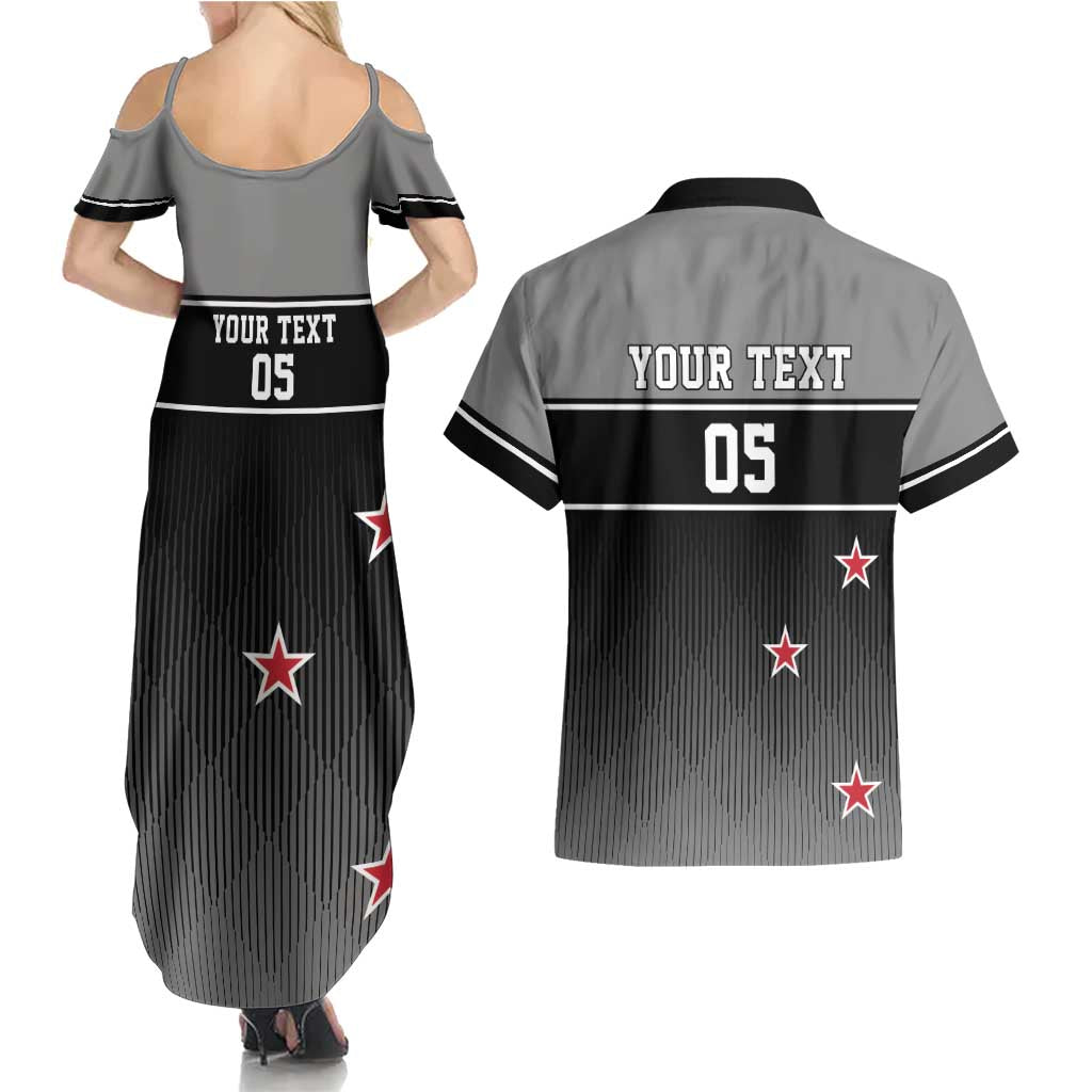 Custom New Zealand Cricket Couples Matching Summer Maxi Dress and Hawaiian Shirt Black Cap Unbeatable