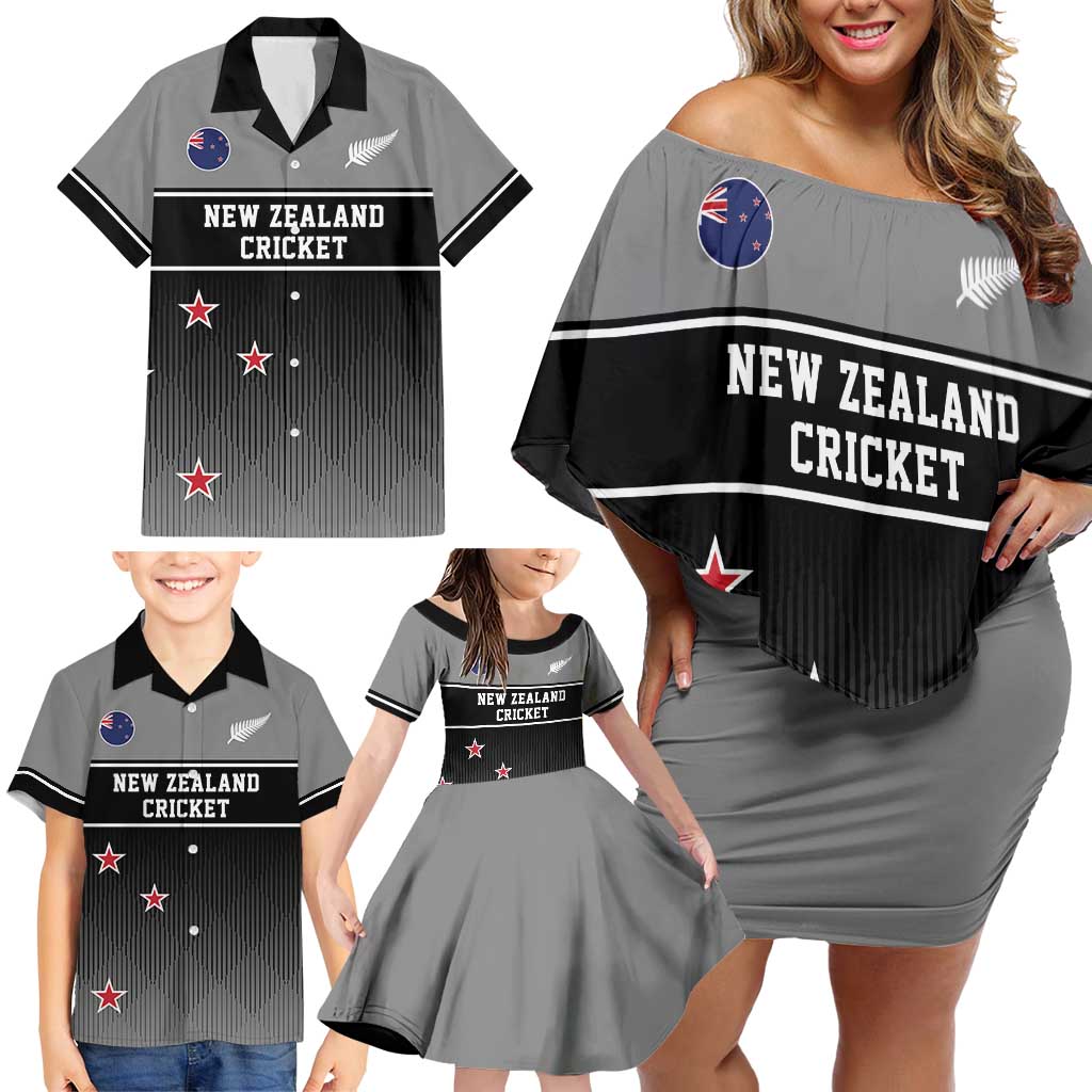 Custom New Zealand Cricket Family Matching Off Shoulder Short Dress and Hawaiian Shirt Black Cap Unbeatable