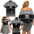 Custom New Zealand Cricket Family Matching Off Shoulder Short Dress and Hawaiian Shirt Black Cap Unbeatable