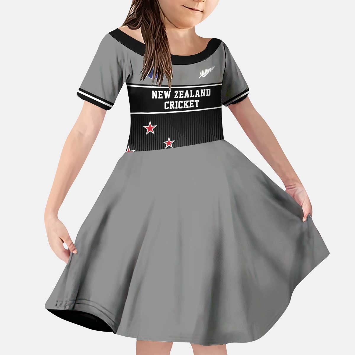 Custom New Zealand Cricket Kid Short Sleeve Dress Black Cap Unbeatable