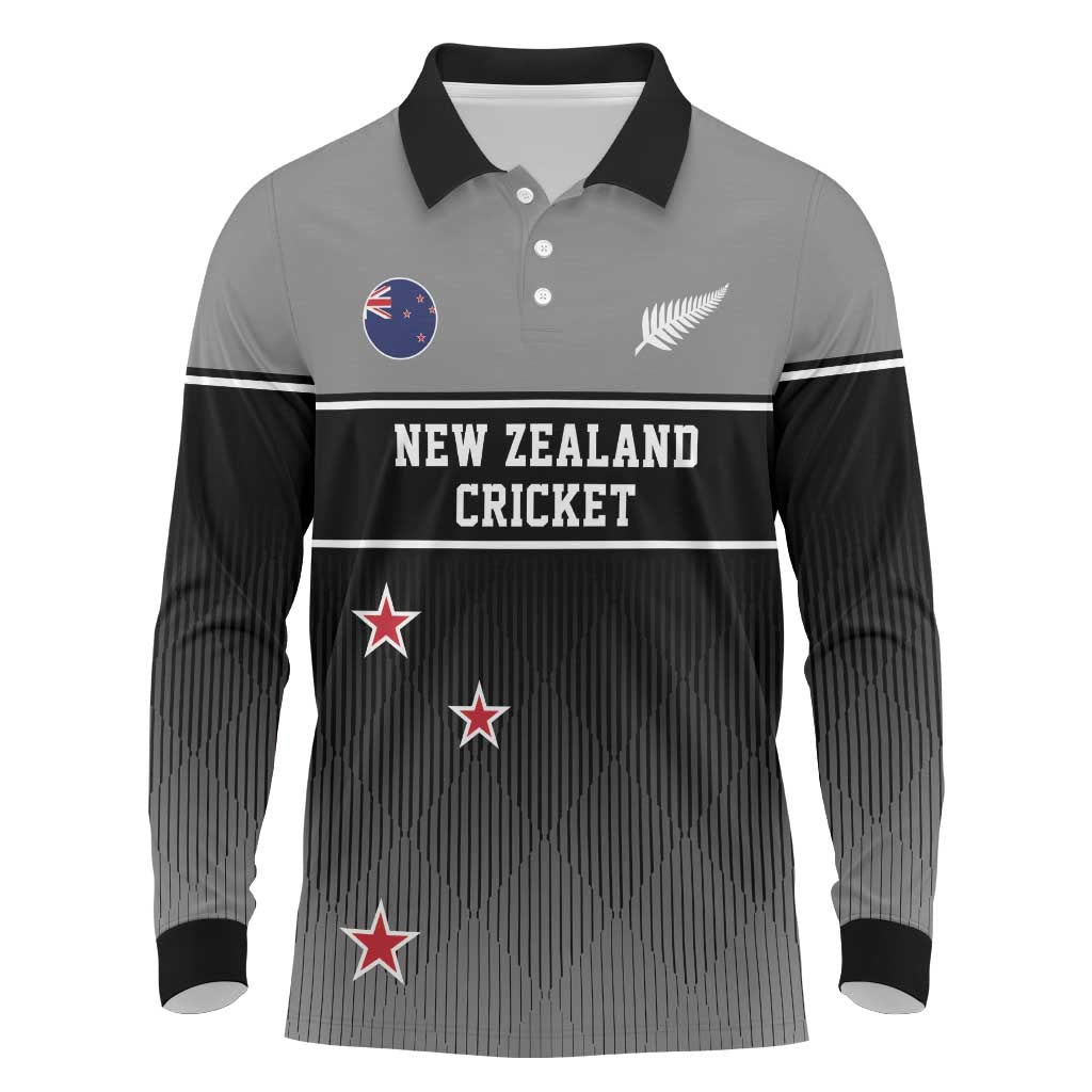 Custom New Zealand Cricket Long Sleeve Polo Shirt Black Cap Unbeatable