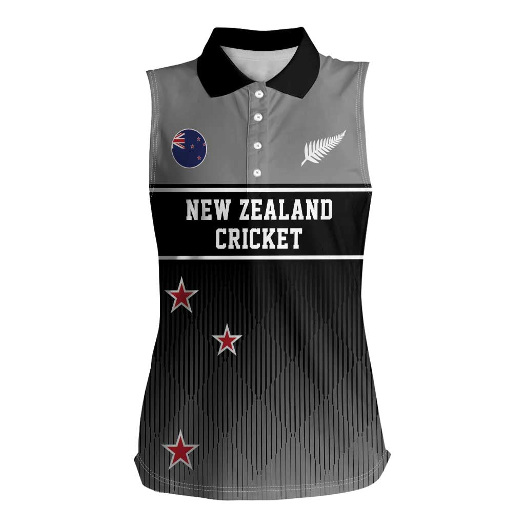 Custom New Zealand Cricket Women Sleeveless Polo Shirt Black Cap Unbeatable