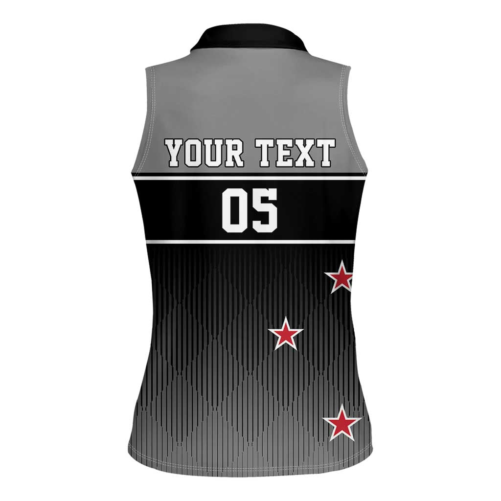 Custom New Zealand Cricket Women Sleeveless Polo Shirt Black Cap Unbeatable