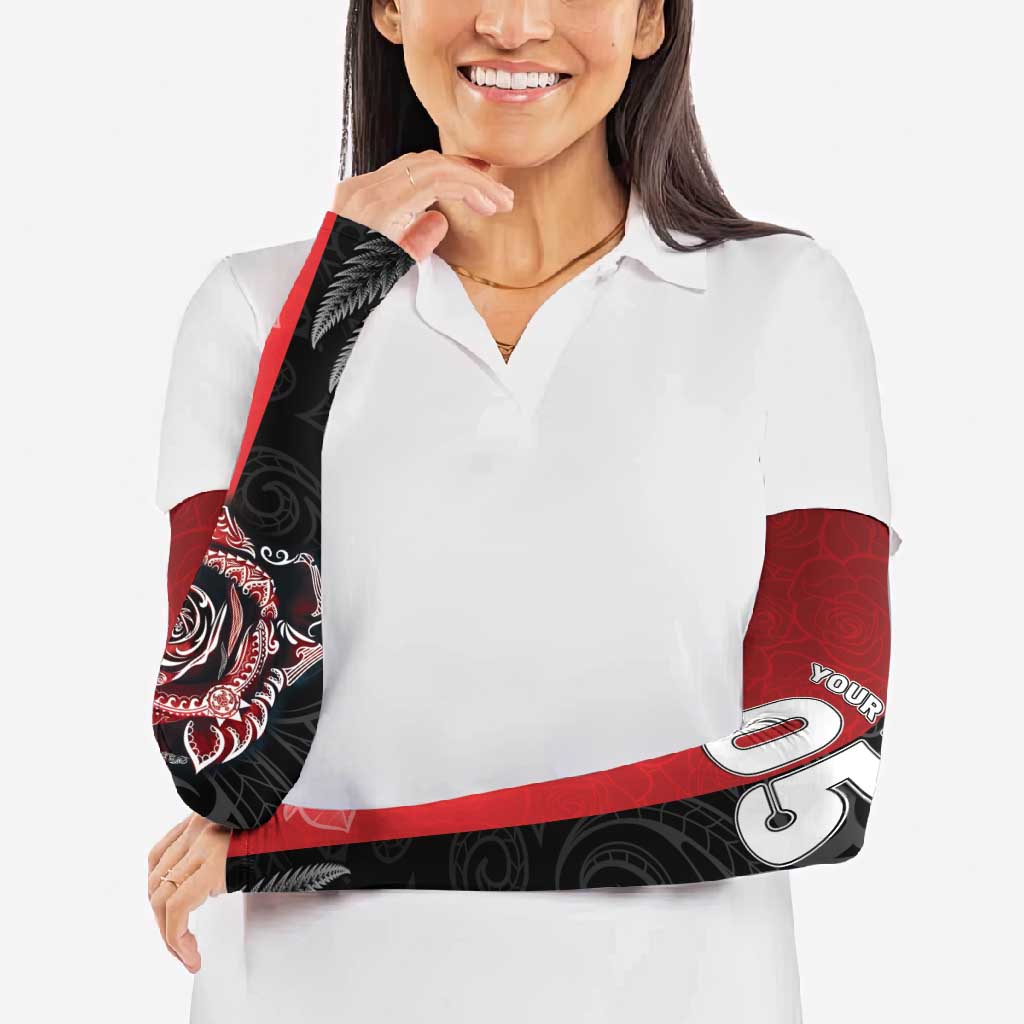 New Zealand And England Rugby Custom Arm Sleeves Red Rose Mix Maori Pattern - Polynesian Pride