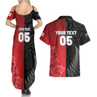 New Zealand And England Rugby Custom Couples Matching Summer Maxi Dress and Hawaiian Shirt Red Rose Mix Maori Pattern LT05 - Polynesian Pride