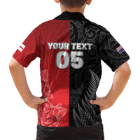 New Zealand And England Rugby Custom Family Matching Off Shoulder Short Dress and Hawaiian Shirt Red Rose Mix Maori Pattern LT05 - Polynesian Pride