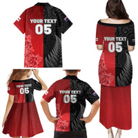 New Zealand And England Rugby Custom Family Matching Puletasi and Hawaiian Shirt Red Rose Mix Maori Pattern LT05 - Polynesian Pride