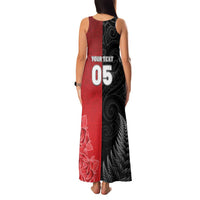 New Zealand And England Rugby Custom Family Matching Tank Maxi Dress and Hawaiian Shirt Red Rose Mix Maori Pattern LT05 - Polynesian Pride