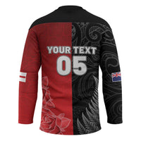 New Zealand And England Rugby Custom Hockey Jersey Red Rose Mix Maori Pattern - Polynesian Pride