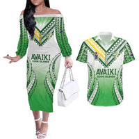 Custom Cook Islands Avaiki Rugby Couples Matching Off The Shoulder Long Sleeve Dress and Hawaiian Shirt Go Champions - Polynesian Pride