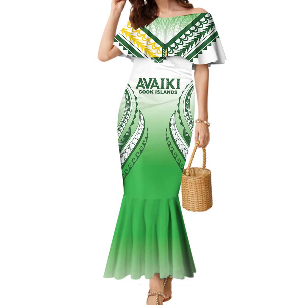 Custom Cook Islands Avaiki Rugby Family Matching Mermaid Dress and Hawaiian Shirt Go Champions LT05 Mom's Dress Green - Polynesian Pride
