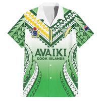 Custom Cook Islands Avaiki Rugby Family Matching Off The Shoulder Long Sleeve Dress and Hawaiian Shirt Go Champions LT05 Dad's Shirt - Short Sleeve Green - Polynesian Pride
