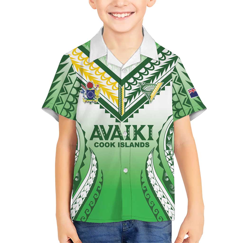Custom Cook Islands Avaiki Rugby Family Matching Off The Shoulder Long Sleeve Dress and Hawaiian Shirt Go Champions LT05 Son's Shirt Green - Polynesian Pride