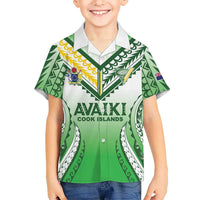 Custom Cook Islands Avaiki Rugby Family Matching Off Shoulder Short Dress and Hawaiian Shirt Go Champions LT05 Son's Shirt Green - Polynesian Pride